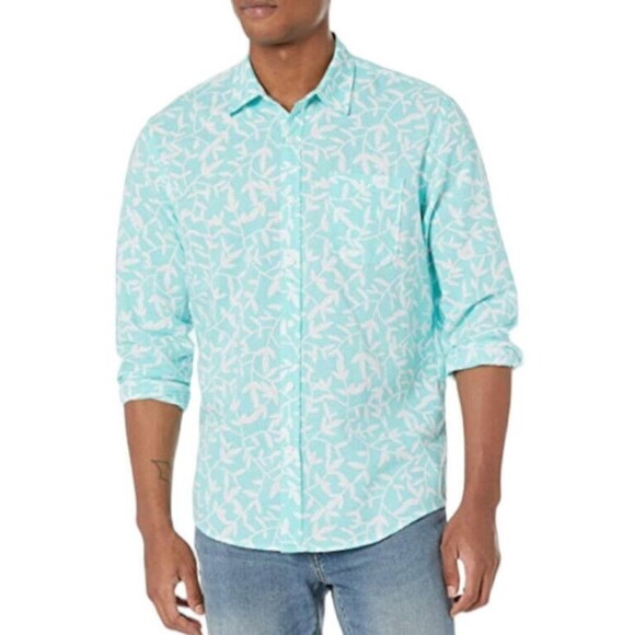 Amazon Essentials Men's Sz XL Green long sleeved linen cotton shirt regular fit - Picture 2 of 16